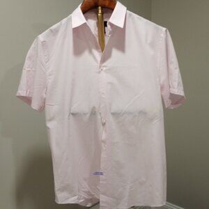H&M MEN'S SHORT SLEEVE BABY PINK MEN'S DRESS SHIRT COTTON MIX SIZE XL